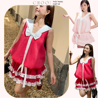 Tiela Dress| Đầm ngắn xòe thiết kế dáng bí cổ phối ren đỏ, hồng phong cách tiểu thư đi tiệc, dạo phố (kèm quần)- CHOOVN