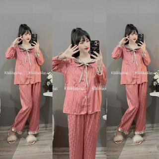 Bộ Lụa Bầu Cổ Nơ Mặc Bầu Sau sinh 2in1. Áo Có Khóa Cho Bé TuTi - Quần Có Chun Rút Tùy Chỉnh To Nhỏ Tiện Dụng