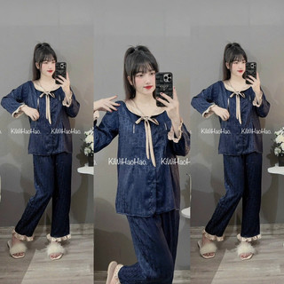 Bộ Lụa Bầu Cổ Nơ Mặc Bầu Sau sinh 2in1. Áo Có Khóa Cho Bé TuTi - Quần Có Chun Rút Tùy Chỉnh To Nhỏ Tiện Dụng
