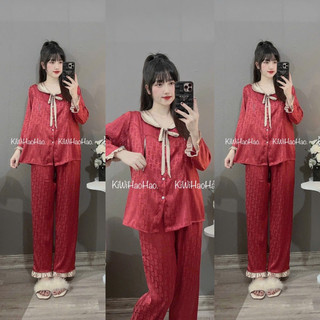 Bộ Lụa Bầu Cổ Nơ Mặc Bầu Sau sinh 2in1. Áo Có Khóa Cho Bé TuTi - Quần Có Chun Rút Tùy Chỉnh To Nhỏ Tiện Dụng