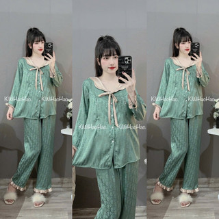 Bộ Lụa Bầu Cổ Nơ Mặc Bầu Sau sinh 2in1. Áo Có Khóa Cho Bé TuTi - Quần Có Chun Rút Tùy Chỉnh To Nhỏ Tiện Dụng