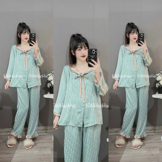 Bộ Lụa Bầu Cổ Nơ Mặc Bầu Sau sinh 2in1. Áo Có Khóa Cho Bé TuTi - Quần Có Chun Rút Tùy Chỉnh To Nhỏ Tiện Dụng