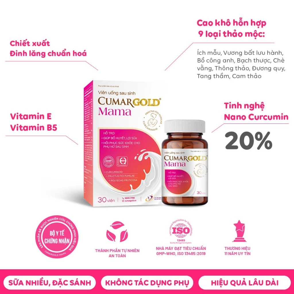 Viên Uống Lợi Sữa CumarGold Mama - Gọi Sữa Về 24h, Bổ Huyết, Phục Hồi Sức Khoẻ Sau Sinh