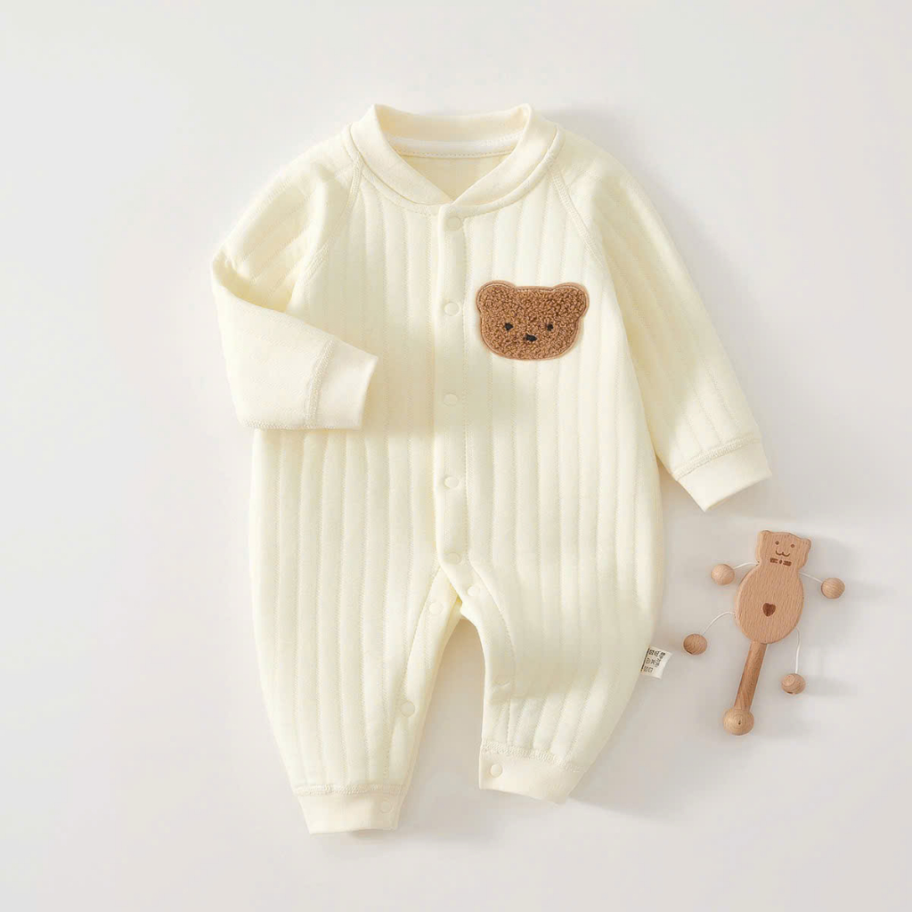 bodysuit cho bé trai bé gái xốp trần bông xuất Hàn hình gấu cute từ 0-1 tuổi, body giữ ấm mùa đông c