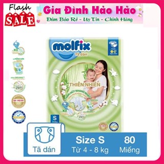 Tã dán Molfix thiên nhiên Gói lớn size S 80 miếng (Bé 4 - 8 kg)