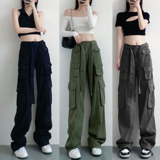 Quần kaki 8 túi hộp màu xanh rêu hottrend MIAA cạp cao kèm dây đai , quần suông kaki 8 túi nam nữ có bigsize