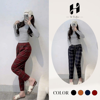 Quần Baggy Nữ Vải Dạ Nhung Dày Dặn Mềm Mại Giữ Ấm, Quần Dạ Kẻ Caro Cạp Chun Tôn Dáng Thời Trang Basic H-Store [410]