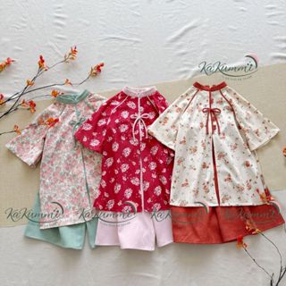 Áo dài Tết Ất Tỵ cho bé gái, Bộ áo dài trẻ em Đào Vy Tết 2025 Kakummi (KM24- AD452)