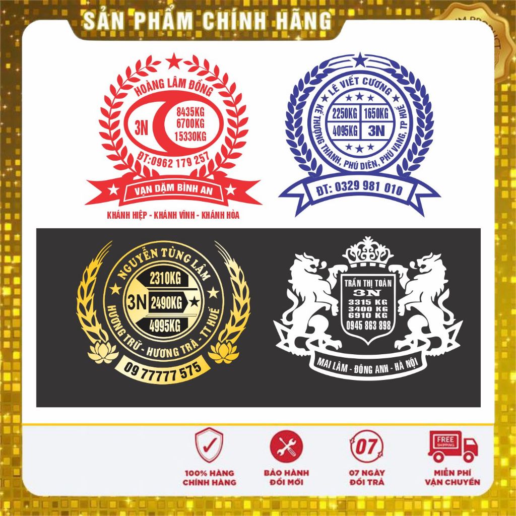 tem trọng tải theo yêu cầu, phù hiệu xe tải