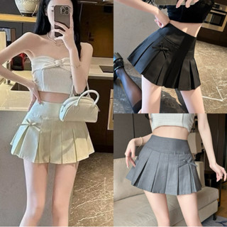 chân váy xếp ly tennis bản to đính nơ nhỏ đen trắng xám có quần bảo hộ xinh VANISA CV041