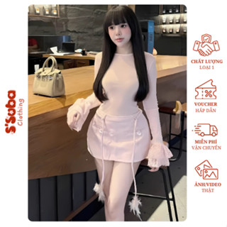 Set bộ hot girl cá tính S'suba Clothing thiết kế ôm body phối ren xòe tay phối chân váy dây sang chảnh hẹn hò dạo phố