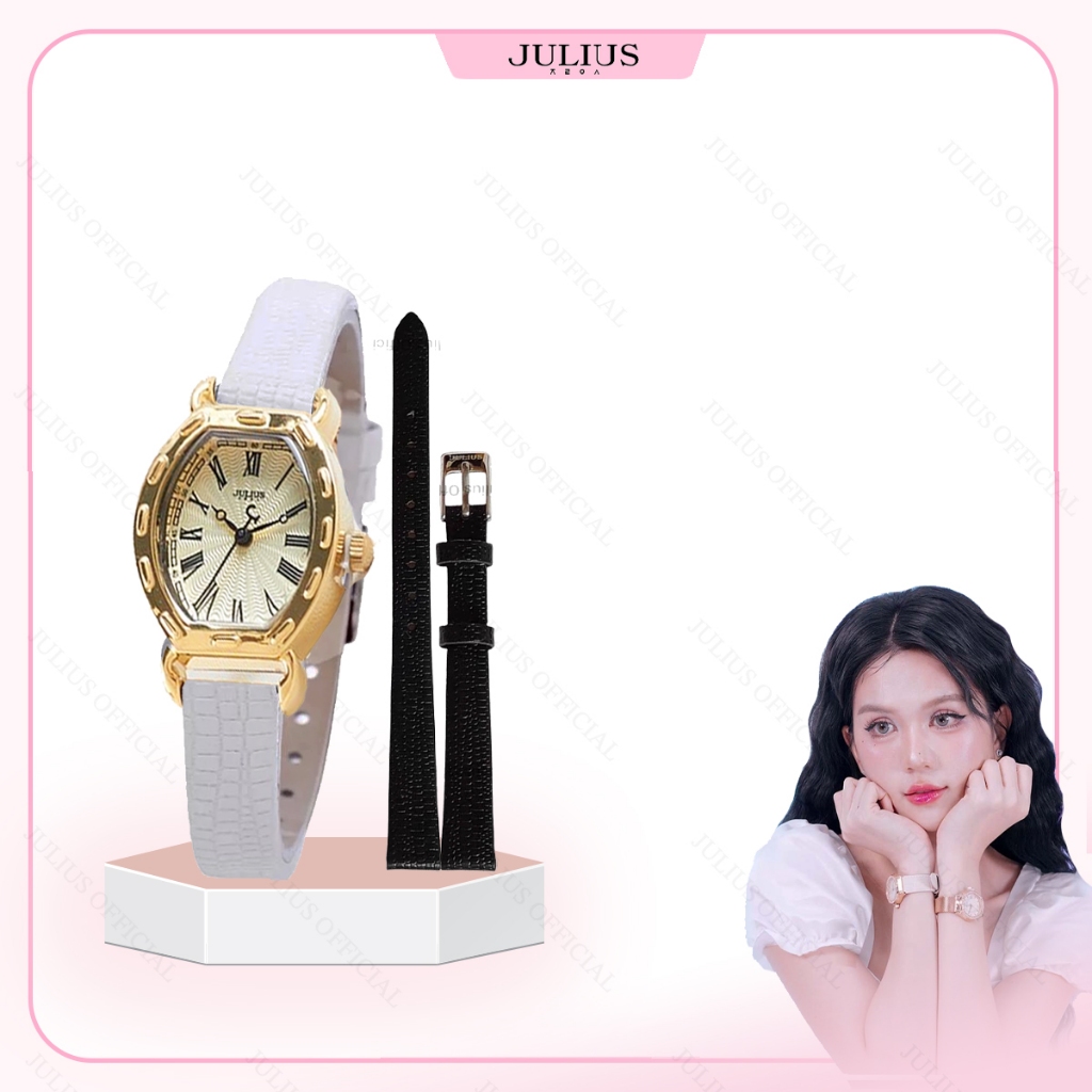 Combo Đồng hồ nữ Julius JA-544 dây da trắng + dây da đen | Julius Official