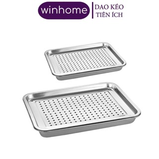2 Size Bộ Khay Inox Úp Cốc Vilahome, Khay Đựng Cốc Chén, Ấm Trà Chữ Nhật Có Lỗ Thoát Nước Tiện Dụng