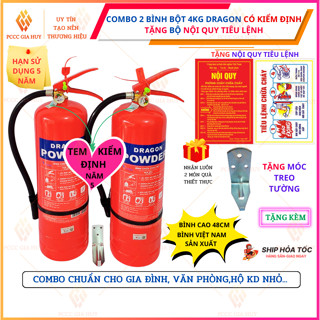 {CÓ KIỂM ĐỊNH}Combo 2 bình chữa cháy bột ABC 4kg có tem KIỂM ĐỊNH và bảo hành 12 tháng dùng cho gđ, vp, hộ kd..tặng NQTL