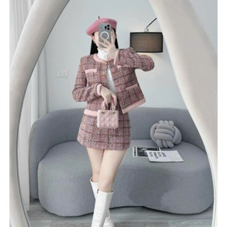 Set đồ nữ dạ dáng ngắn, Set đồ nữ áo khoác dạ cổ tròn tay dài phối chân váy dạ chữ A dáng ngắn tiểu thư