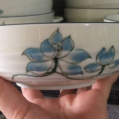 Bát tô khum dẹt vẽ hoa sen