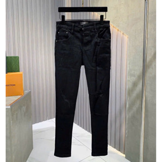  Quần jean bò nam Amiri 4 cúc khắc chữ hãng gối wash rách tua mông đính logo hãng 086 