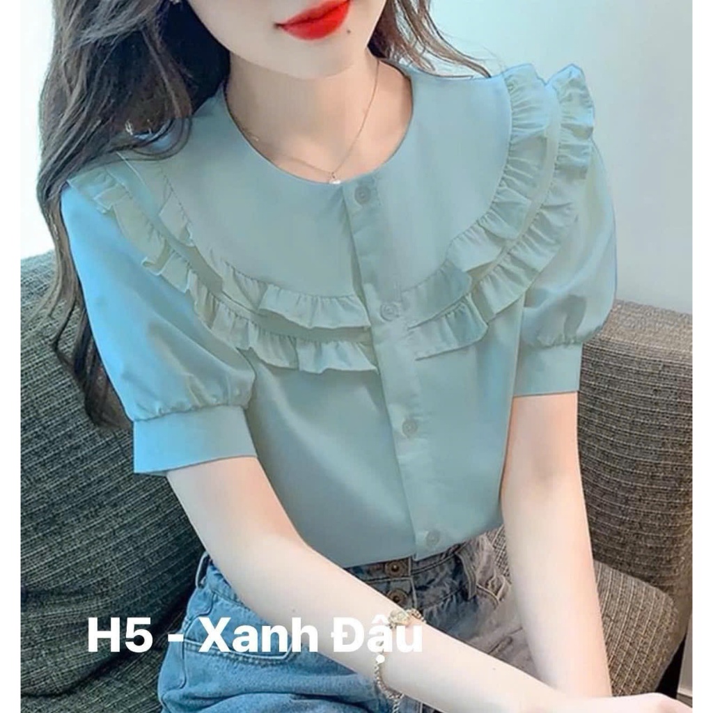 Áo sơ mi nữ cổ tròn phối bèo cổ tiểu thư chất lụa mềm mịn -Gloria Shop H5
