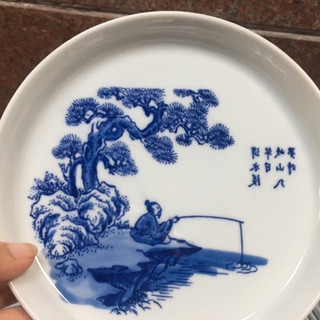 Đĩa tích cổ men lam bát tràng 18cm