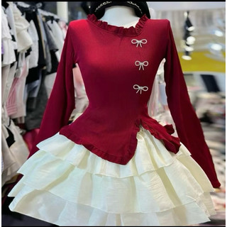 Áo thun nữ phối khoen nơ tay dài tà nhọn xẻ viền bèo tiểu thư xinh xắn màu trơn nhẹ nhàng TV-FASHION