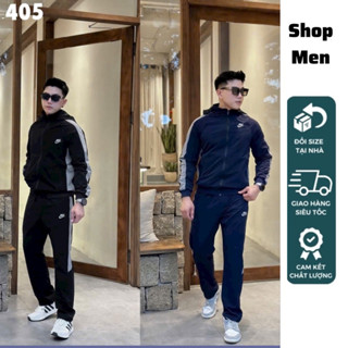 Bộ gió thể thao nam logo thêu mũ tháo rời, set quần áo gió nam hàng 2 lớp chống gió chống nước tốt