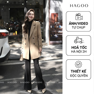 Áo khoác măng tô dáng lửng HAGOO màu nâu be thanh lịch [ B517 ]