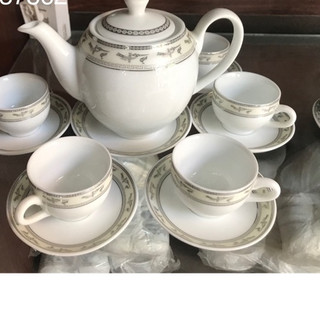  Bộ ấm chén minh long bát tràng hạc trắng - gốm sứ bát tràng chính hãng 