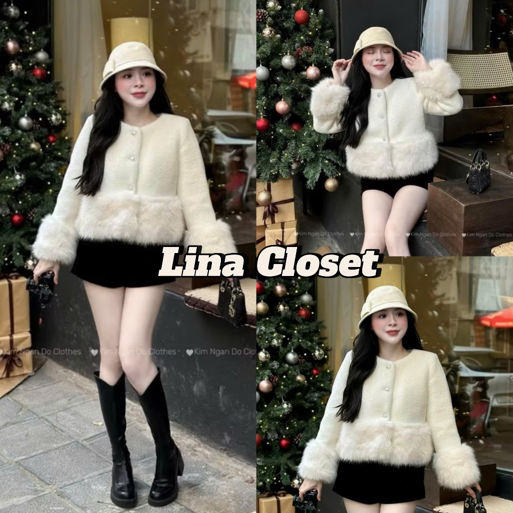 (Hàng QCCC) Áo khoác dạ dáng ngắn phối viền lông thỏ mềm mịn khuy ngọc phong cách sang chảnh | BigBuy360 - bigbuy360.vn