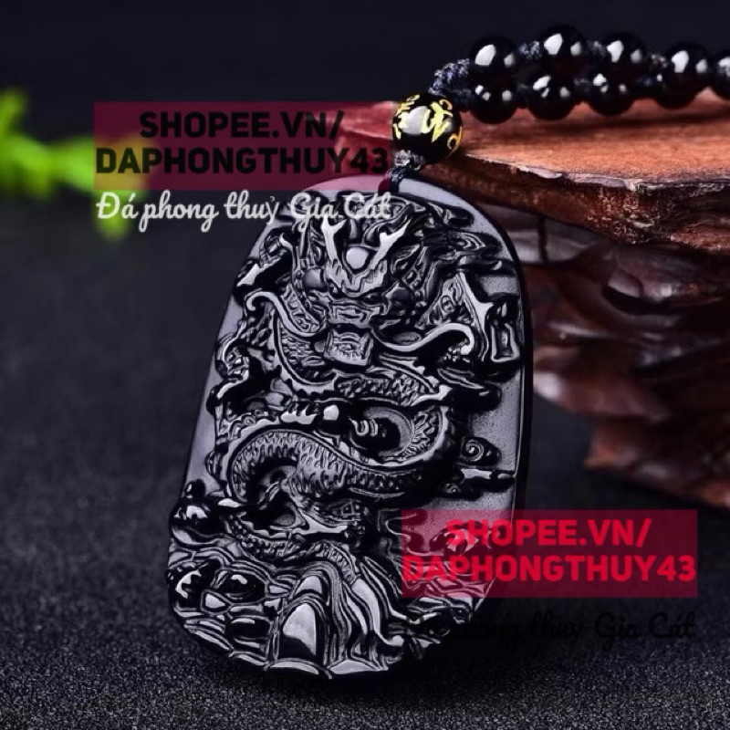 Mặt dây chuyền rồng đá núi lửa obsidian