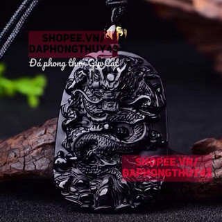 Mặt dây chuyền rồng đá núi lửa obsidian
