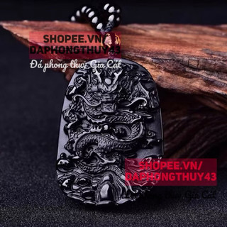 Mặt dây chuyền rồng đá núi lửa obsidian