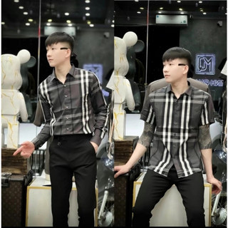  Áo sơ mi nam sọc xám tay ngắn tay dài phối BB RỜ chất vải lụa cotton cao cấp giá rẻ 
