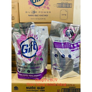 Combo 2 túi Nước giặt Gift 3.6kg hương tinh dầu nước hoa AMBERY &Công nghệ Nano Bạc khử mùi hôi, ẩm mốc trên vải.