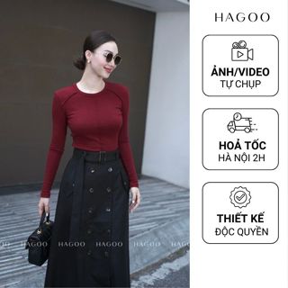 Áo thun gân mongtoghi cổ tròn HAGOO ôm body 4 màu ĐEN/ ĐỎ / TRẮNG / XÁM dài tay thanh lịch [A479]