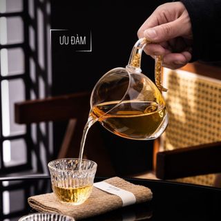  UT17.Chén Tống Thủy Tinh Quai Lá Vàng Chịu Nhiệt Cao Dung Tích 280ml  ƯU ĐÀM _ Quà Tặng Phong Thuỷ  