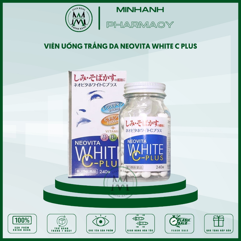 Viên uống Trắng Da Neovita White C-Plus Nhật Bản hỗ trợ làm giảm tàn nhang nám đồi mồi dưỡng trắng da