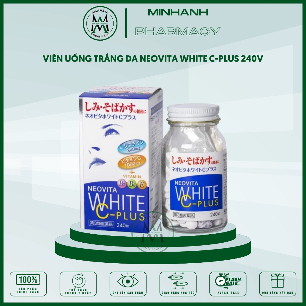 Viên uống Trắng Da Neovita White C-Plus Nhật Bản hỗ trợ làm giảm tàn nhang nám đồi mồi dưỡng trắng da