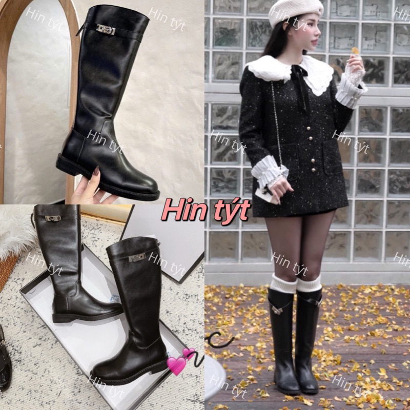 (loại 1) bốt đùi nữ cổ cao đế bệt tag khoá boots gối đã kéo khoá Fullbox