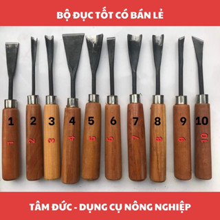 Đục gỗ, đục bonsai cây cảnh thép rèn từ nhíp ô tô sắc bén, cứng cáp, chuôi đục làm bằng gỗ nghiến cầm đầm chắc