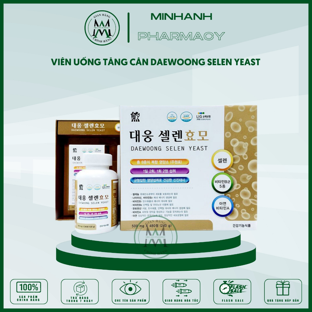 Viên Uống Hỗ Trợ Tăng Cân Bổ Sung Vitamin DAEWOONG SELEN YEAST Hộp 480 Viên Hàn Quốc
