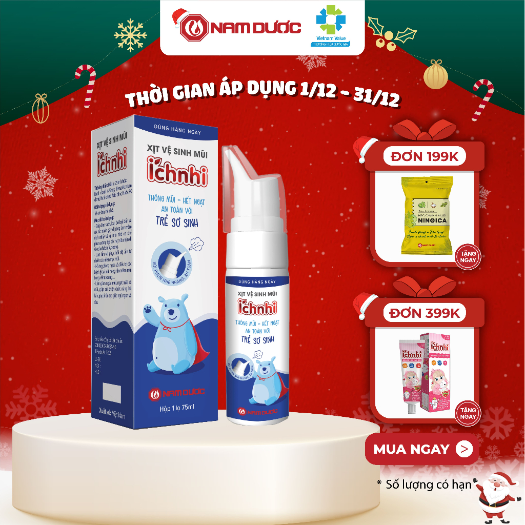 Xịt Vệ Sinh Mũi Ích Nhi 75Ml, Phòng Ngừa Sổ Mũi, Ngạt Mũi Và Viêm Xoang, An Toàn Cho Trẻ Sơ Sinh Và Trẻ Nhỏ