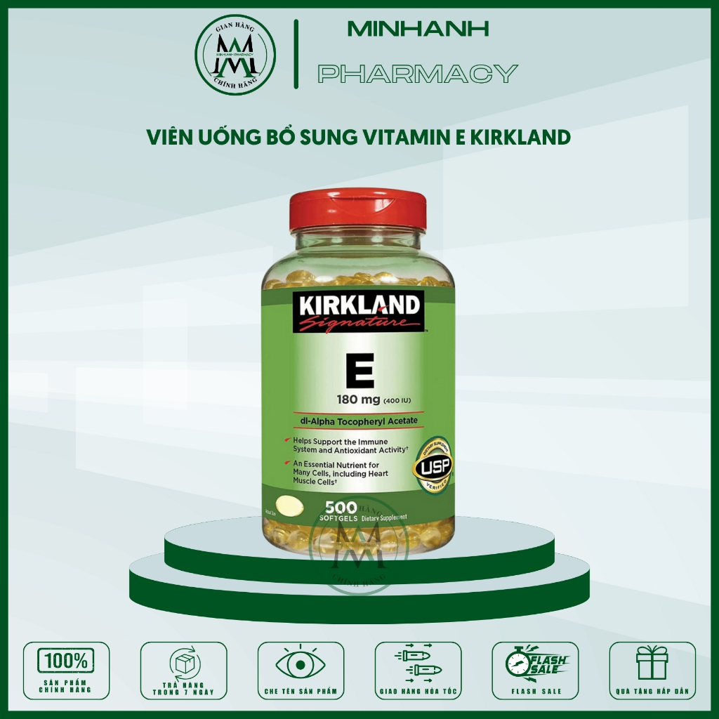 Viên uống vitamin E Kirkland hỗ trợ làm đẹp giảm nếp nhăn giảm rụng tóc hàng chuẩn Mỹ