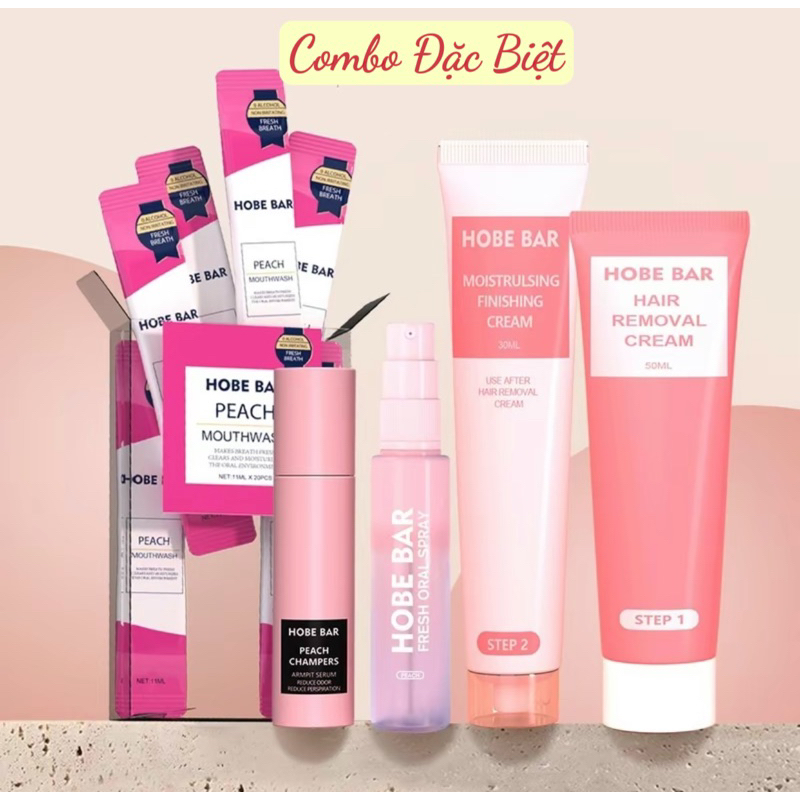 [Combo Đặc Biệt] Nước Súc Miệng + Lăn Nách + Xịt Thơm Miệng + Tẩy Lông HobeBar Chăm Sóc Bản Thân Toà