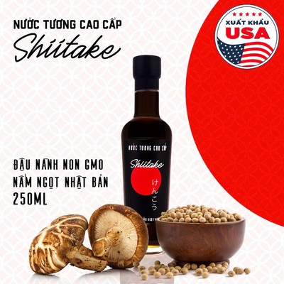 [Chai thuỷ tinh - 250ml] Nước Tương Cao Cấp Shiitake Làng Chài Xưa Lên Men Từ Nấm Ngọt Đậu Nành