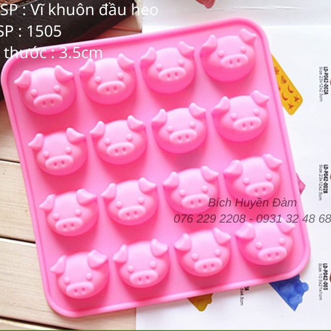 Vĩ silicon đầu heo, khuôn silicon mặt heo làm khúc bạch, rau câu
