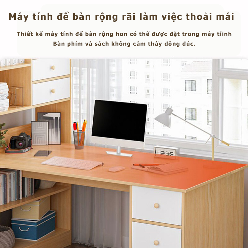 HUHU Bàn vi tính văn phòng kèm kệ sách gỗ có hộc+ hộc làm việc cao cấp hiện đại | BigBuy360 - bigbuy360.vn