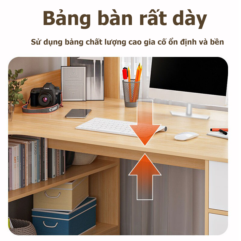 HUHU Bàn vi tính văn phòng kèm kệ sách gỗ có hộc+ hộc làm việc cao cấp hiện đại | BigBuy360 - bigbuy360.vn