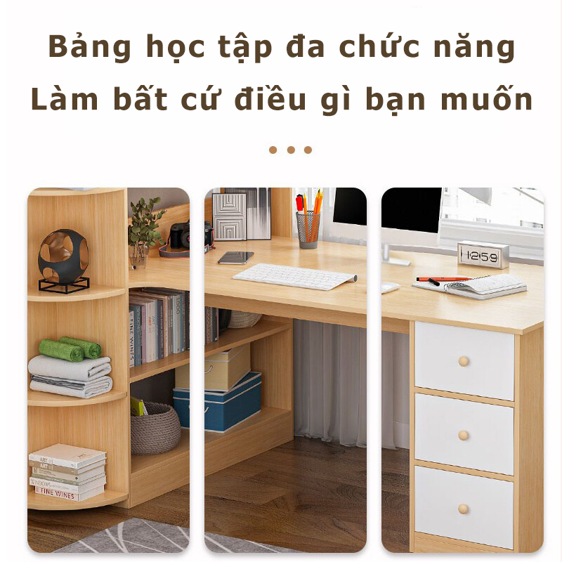HUHU Bàn vi tính văn phòng kèm kệ sách gỗ có hộc+ hộc làm việc cao cấp hiện đại | BigBuy360 - bigbuy360.vn