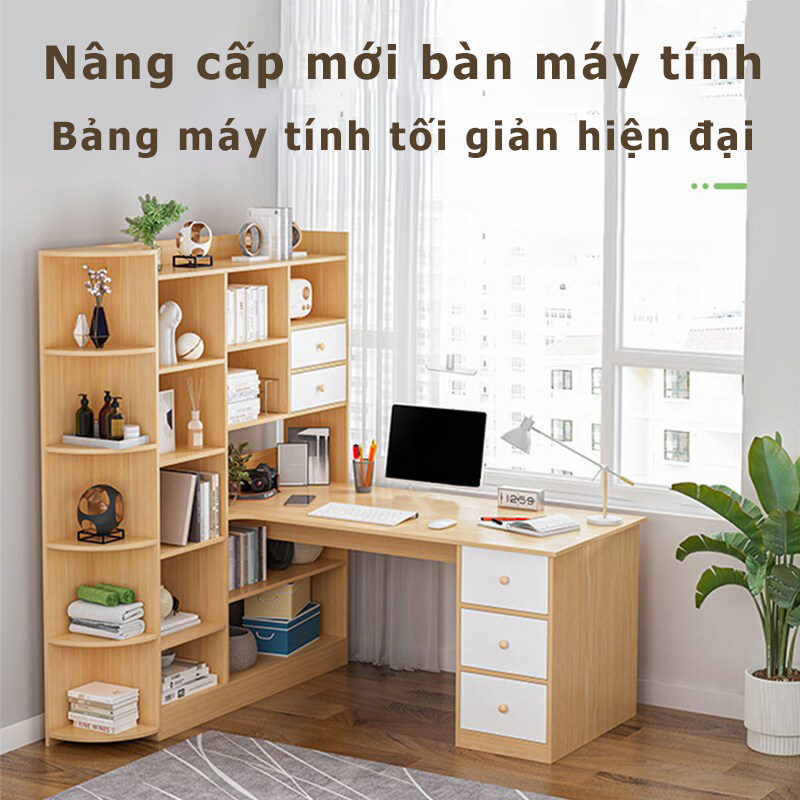 HUHU Bàn vi tính văn phòng kèm kệ sách gỗ có hộc+ hộc làm việc cao cấp hiện đại | BigBuy360 - bigbuy360.vn