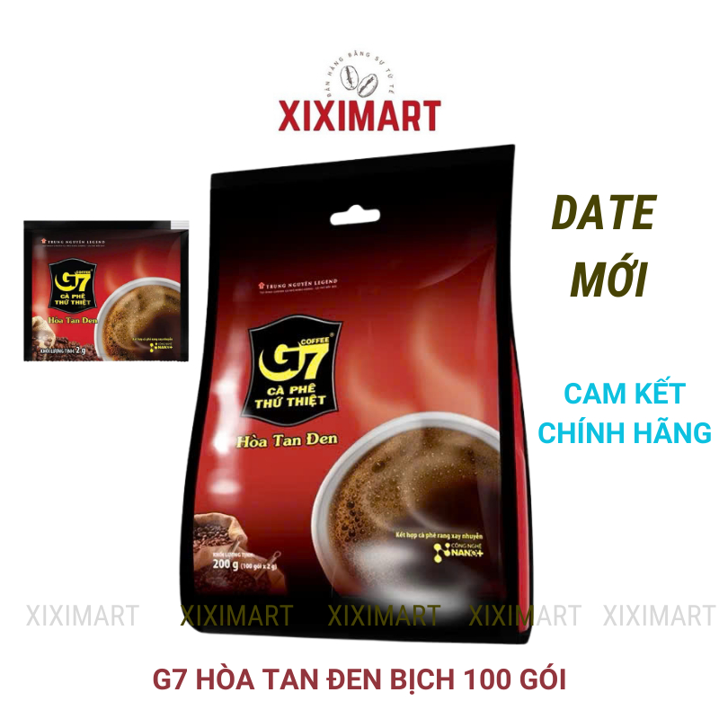 Cà phê G7 hoà tan đen bịch 100 gói x 2g Trung Nguyên Legend, cafe đen không đường